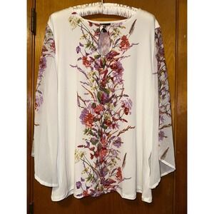 JM Collection Womens Plus‎ Ivory Floral Long  Sleeve Blouse 0XL